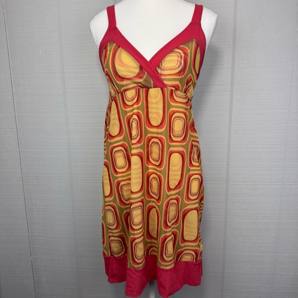 Sweet Pea Stacy Frati 70s Print Wrap V-neck Mesh Mini Dress Retro Psychedelic